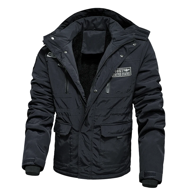 

Новинка 2023, мужская куртка, ветрозащитные зимние Утепленные флисовые парки с капюшоном, однотонное повседневное пальто для мужчин, куртка-бомбер