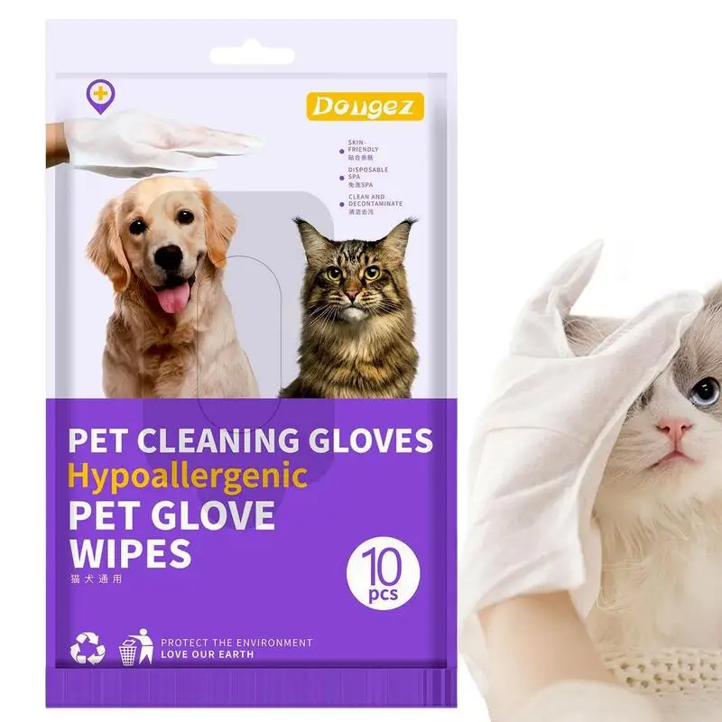 

10pcs Bathing Free Pet Gloves No Rinse Wash Pet Cleaning Spa Wipes Mittens Non-Woven Fabric for Cat Dogs Cleaning Supplies