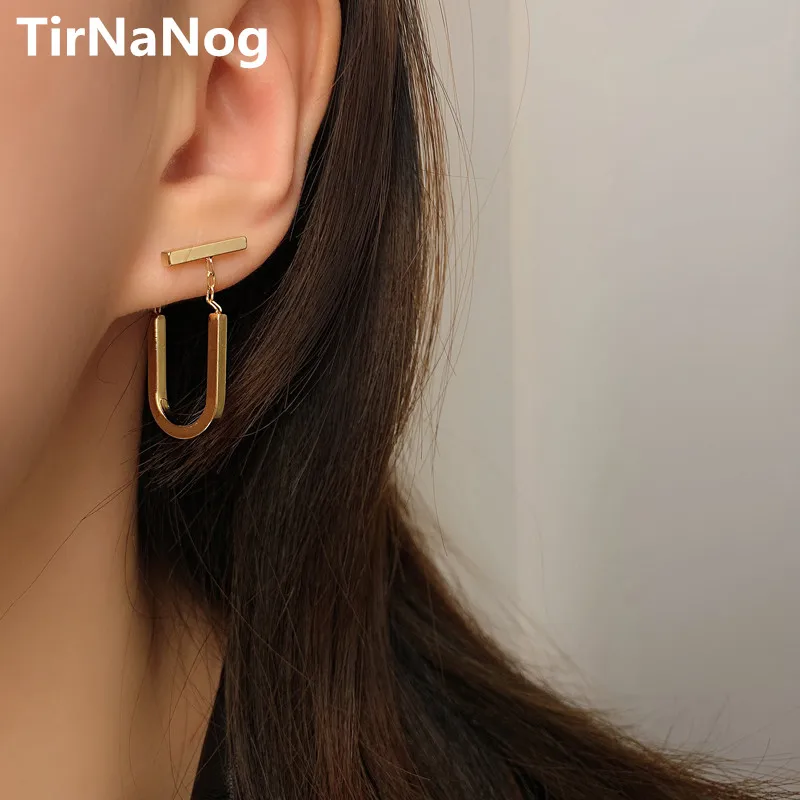 

TirNaNog Unique Design Geometry U-Shaped Earrings Classic Luxury Fashion And Personality Metal Stud earrings Women Jewelry Gifts