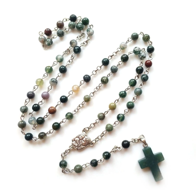 

Christian Church Natural Agates Rosary Necklace Holy Catholic Jewelry Charm Crafts Church Home Bedroom Decoration