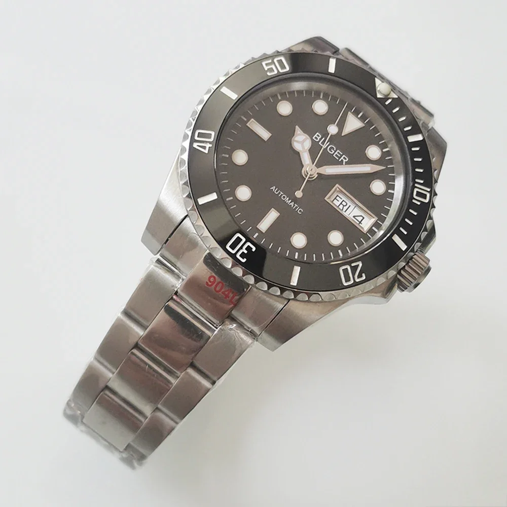 Механические часы 40 мм с сапфировым стеклом автоматические мужские черный белый