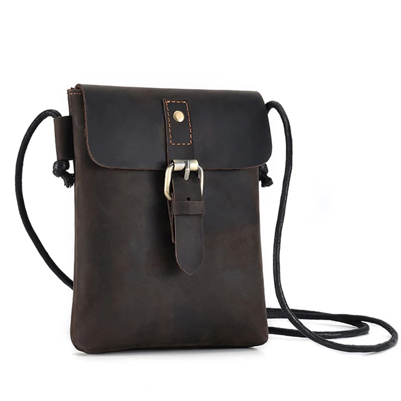 

Crazy Horse Leather Men's Messenger Bag Mini Shoulder Bags for Men Crossbody Bags Small Man Designer Shoulder Handbag Bolso Male