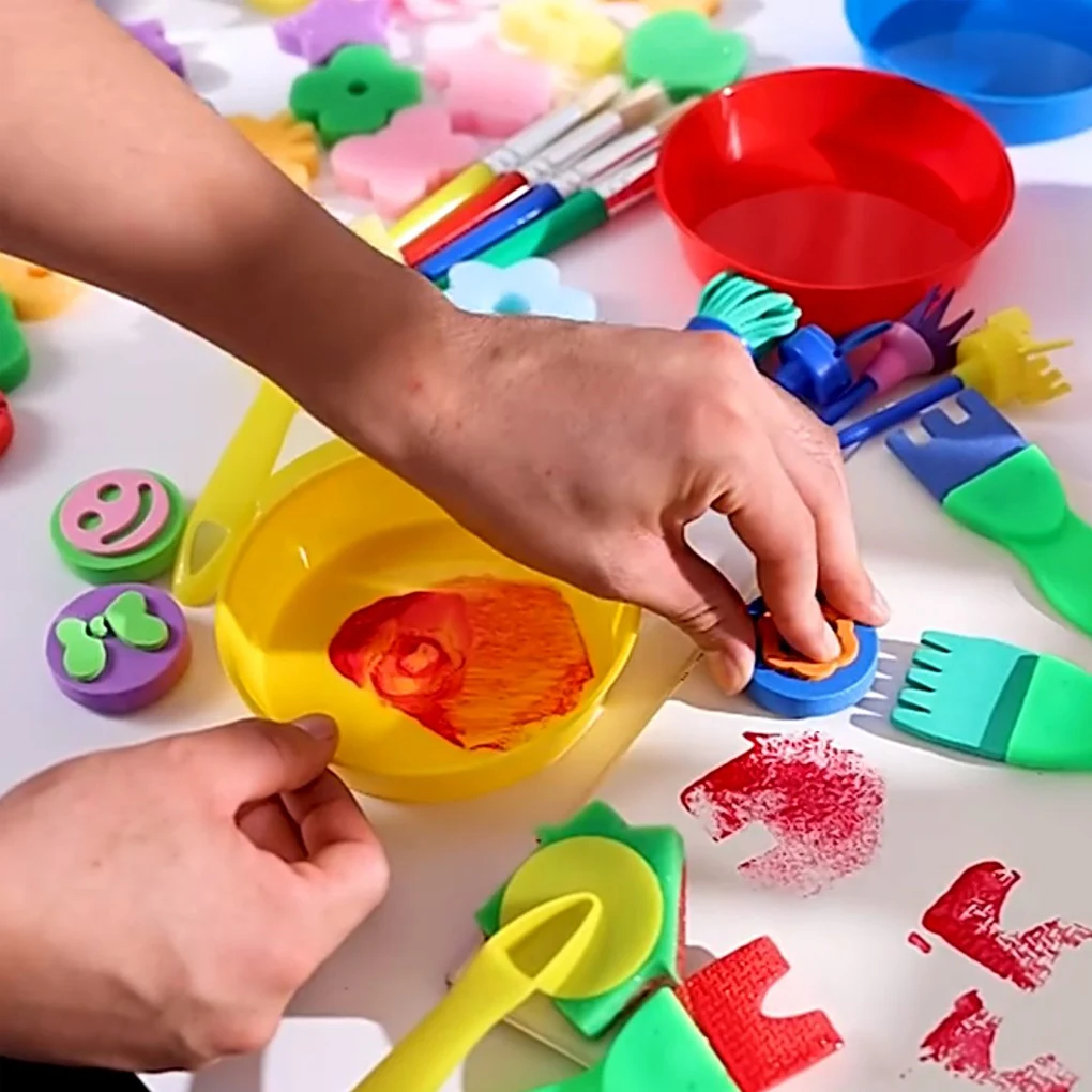 

24 Pieces set Kids Sponge Painting Brushes with Plastic Handle DIY Kit