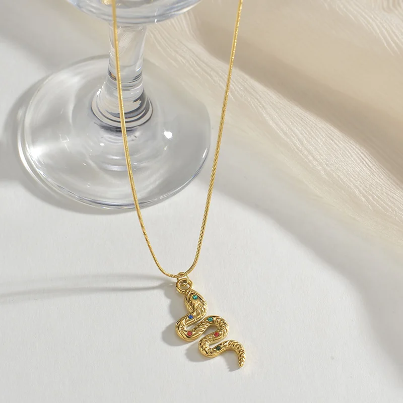

Gold Color Necklace for Women Men Stainless Steel Chian Snake Pendant Classic Colorful Rhinestone Jewelry Friendship Gift