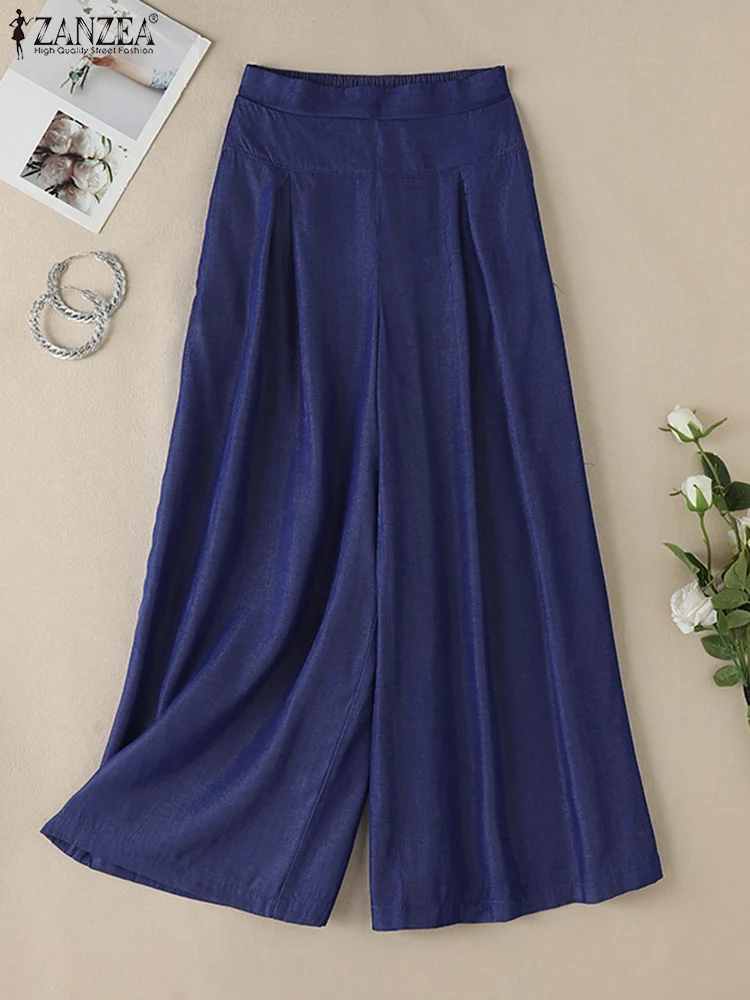 ZANZEA Модные женские осенние брюки Элегантные однотонные свободные с высокой