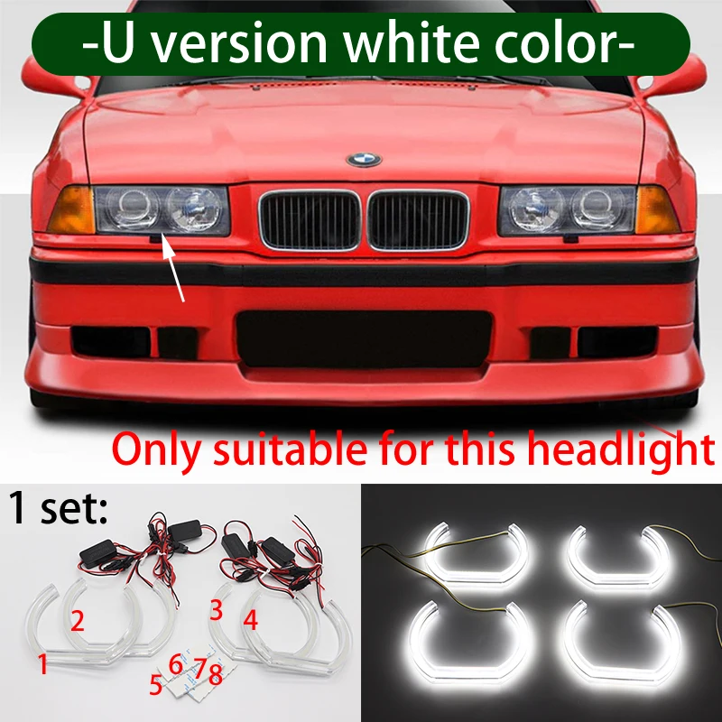 

Светодиодный светильник Switchback в стиле DTM Angel Eye, двухцветный для BMW E36, серия 3, с евро фарой, 1992-1998 гг.