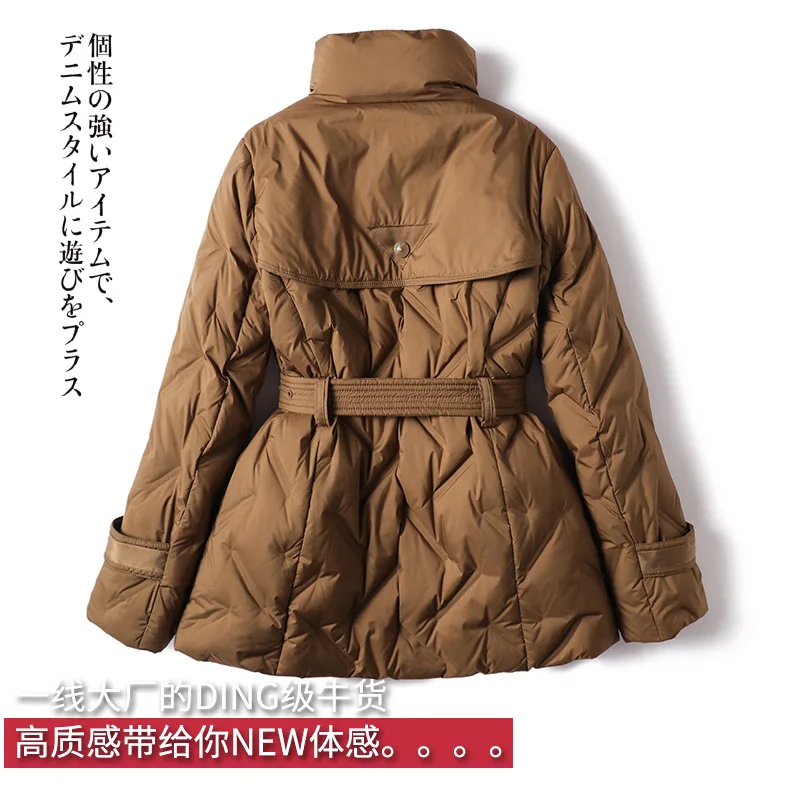 High Quality Women Jacket  Casaco Feminino  Abrigos Mujer  90%  White Goose Down  Office Lady  Covered Button Thin Coat Women