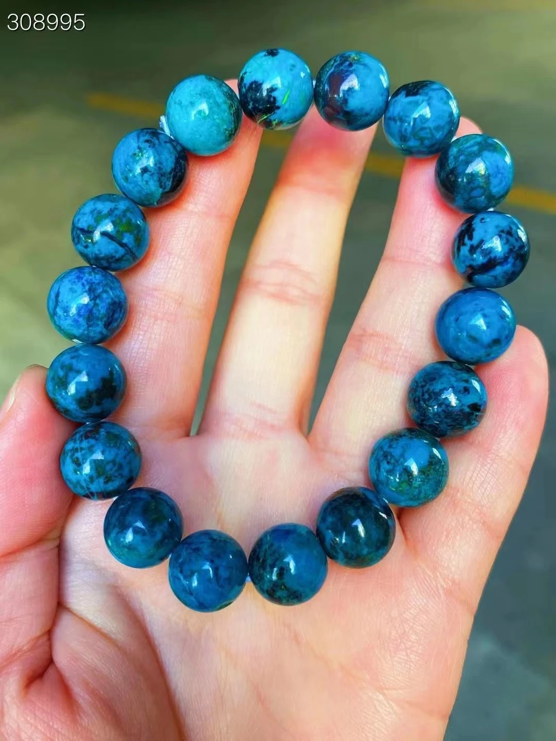 

11mm Natural Malachite Azurite Green Blue Beads Bracelet Round Beads Malachite Woman Men Azurite Bracelet Genuin