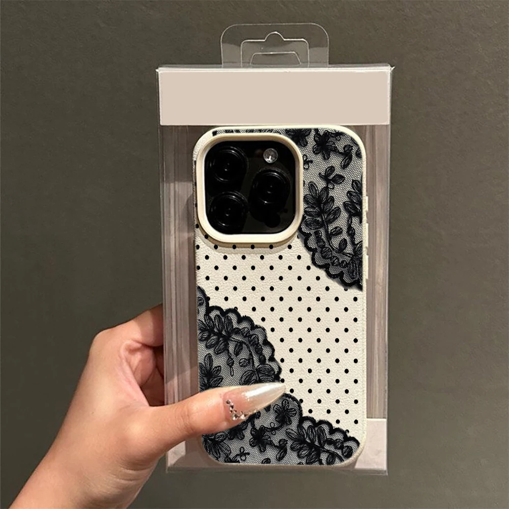 Фото Чехол для телефона iPhone 11 14 17 15 13 16 12 Plus Pro Air, черный, кружевной, в горошек, элегантный, с защитой от падений, устойчивый к царапинам, прозрачный №2