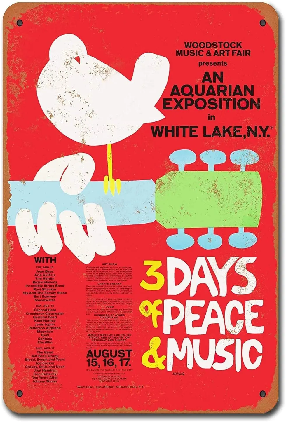 

Woodstock Music Vintage Tin Sign Metal Decor Metal Sign TIN Sign 7.8X11.8 INCH