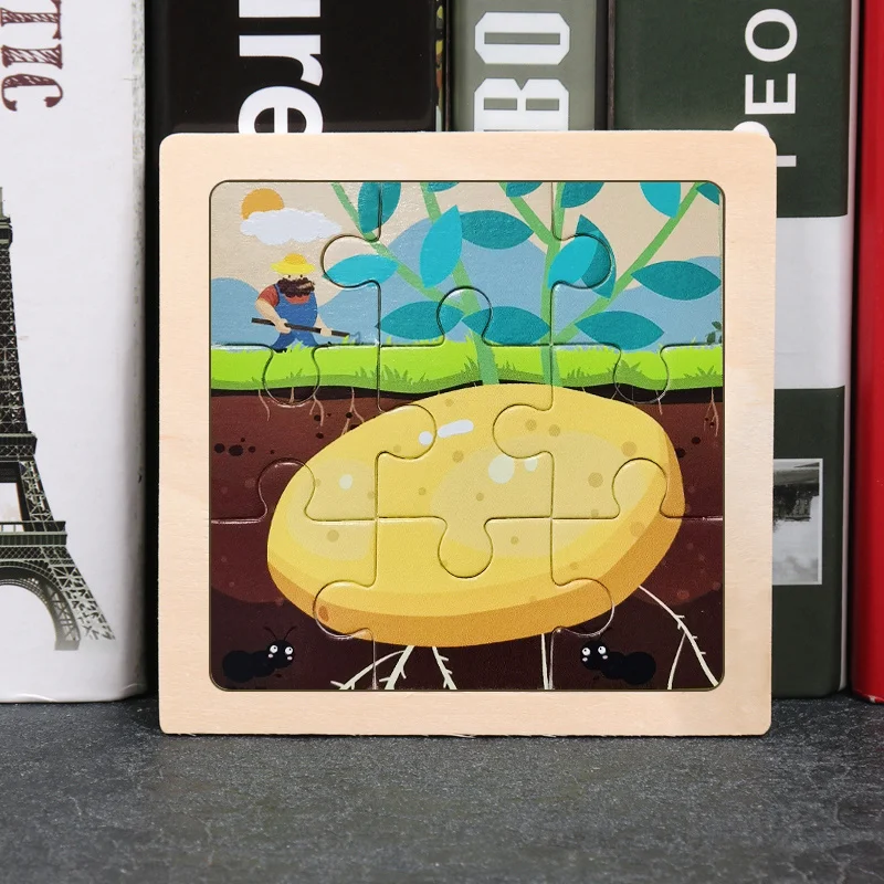Игрушки Монтессори для малышей, 11x11 см, деревянный пазл, мультяшное животное, фруктовый автомобиль, 3d головоломка, игра, Развивающие головол... (art.: 3920bb89230e5) - 3920bb89230e5