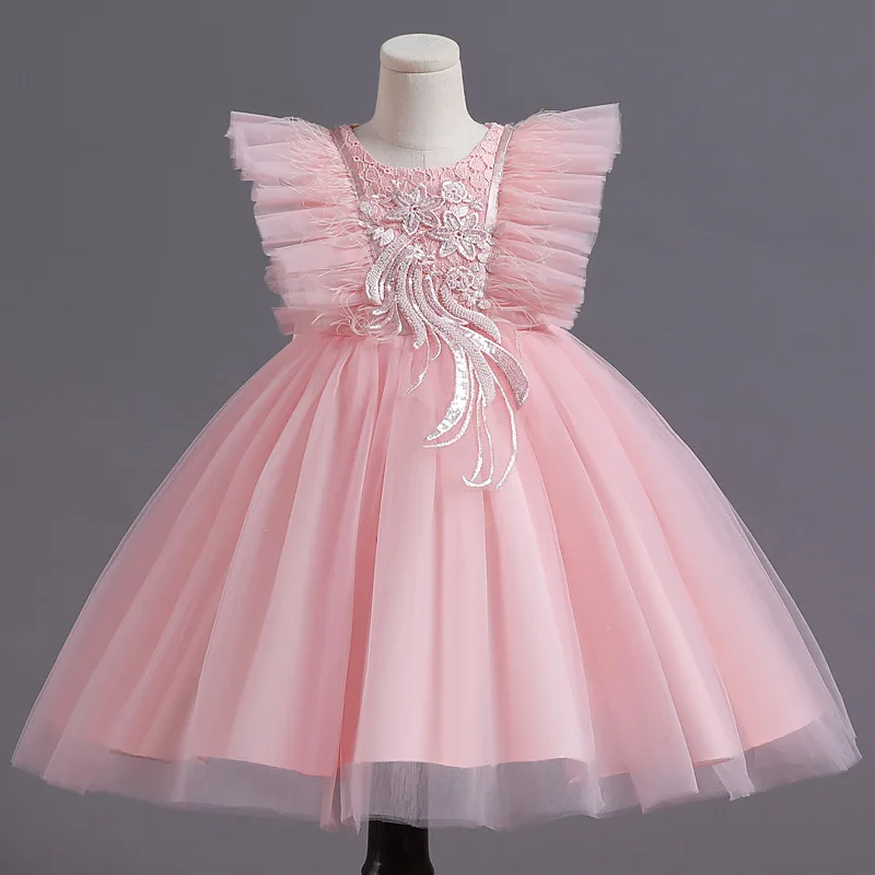 

3-12 Years Long Girls Dresses A-line Sleeveless Kids Vestidos Ivory Pink Lace Flower 3 4 6 8 10 12 Years Kids Clothes OGF214423