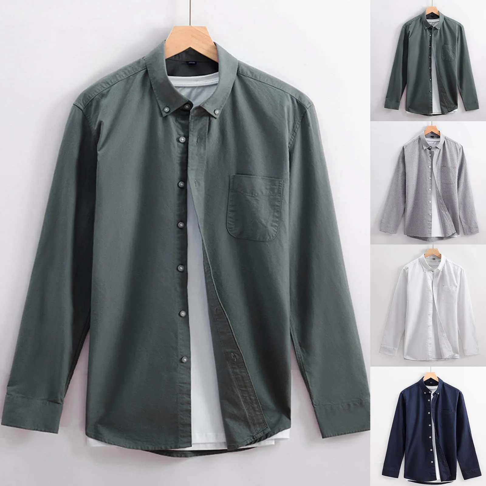 

Mens Fashion Casual Wrinkle Casual Breathable Spun Shirt Mens Nice Shirts