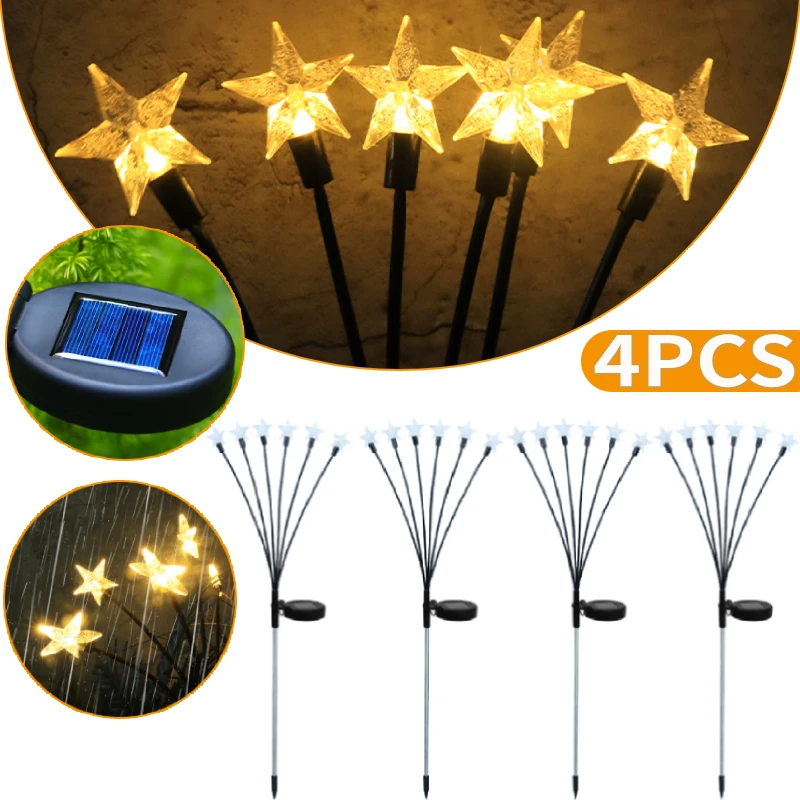 

4Pcs Solar Firefly Swaying Light 6 LED Solar Outdoor Lights Waterproof High Flexibility Warm White Yard Patio Pathway Decoration