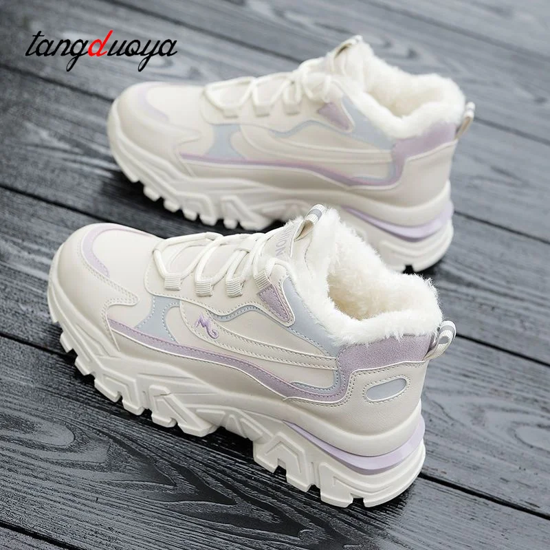 

Женские зимние ботинки для снега, бархатные теплые Нескользящие беговые ботинки, уличная спортивная обувь, брендовые кроссовки, Женская хл...