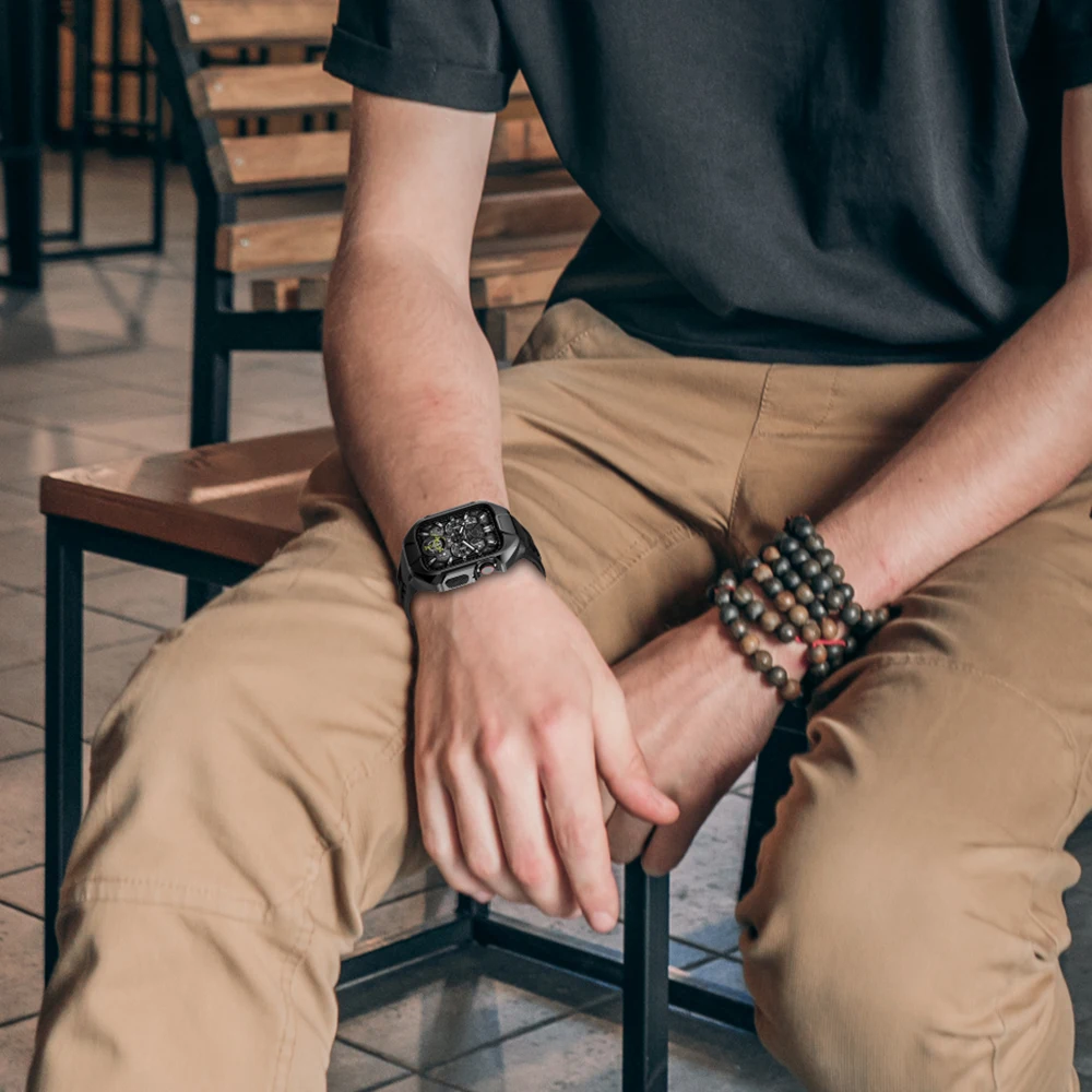 40mm 41mm 44mm 45mm 49mm Modification Kit For Apple Watch Series7 8 Ultra Metal Case Rubber Band For iWatch SE 6 5 4 3Men Sport