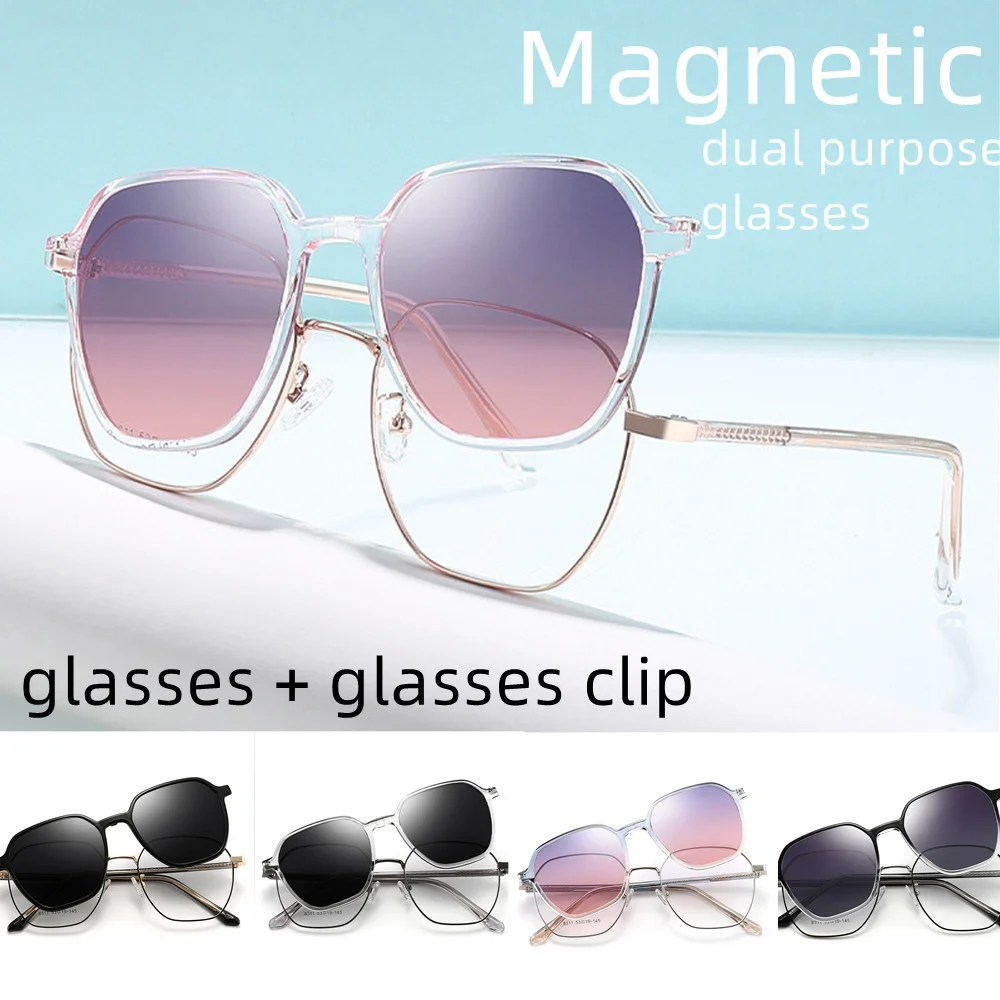 

Очки солнцезащитные Мужские поляризационные, модные магнитные зеркальные, двойное применение, при близорукости, в металлической оправе