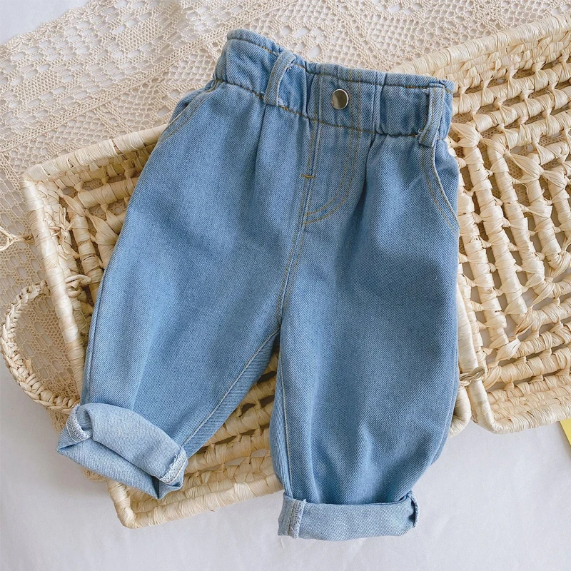 

2023 New Spring Autumn Baby Girls Boys Cotton Pants MID Waist Straight Outwear Fashion Jeans Children's Clothing 0-4Y 2 Colors