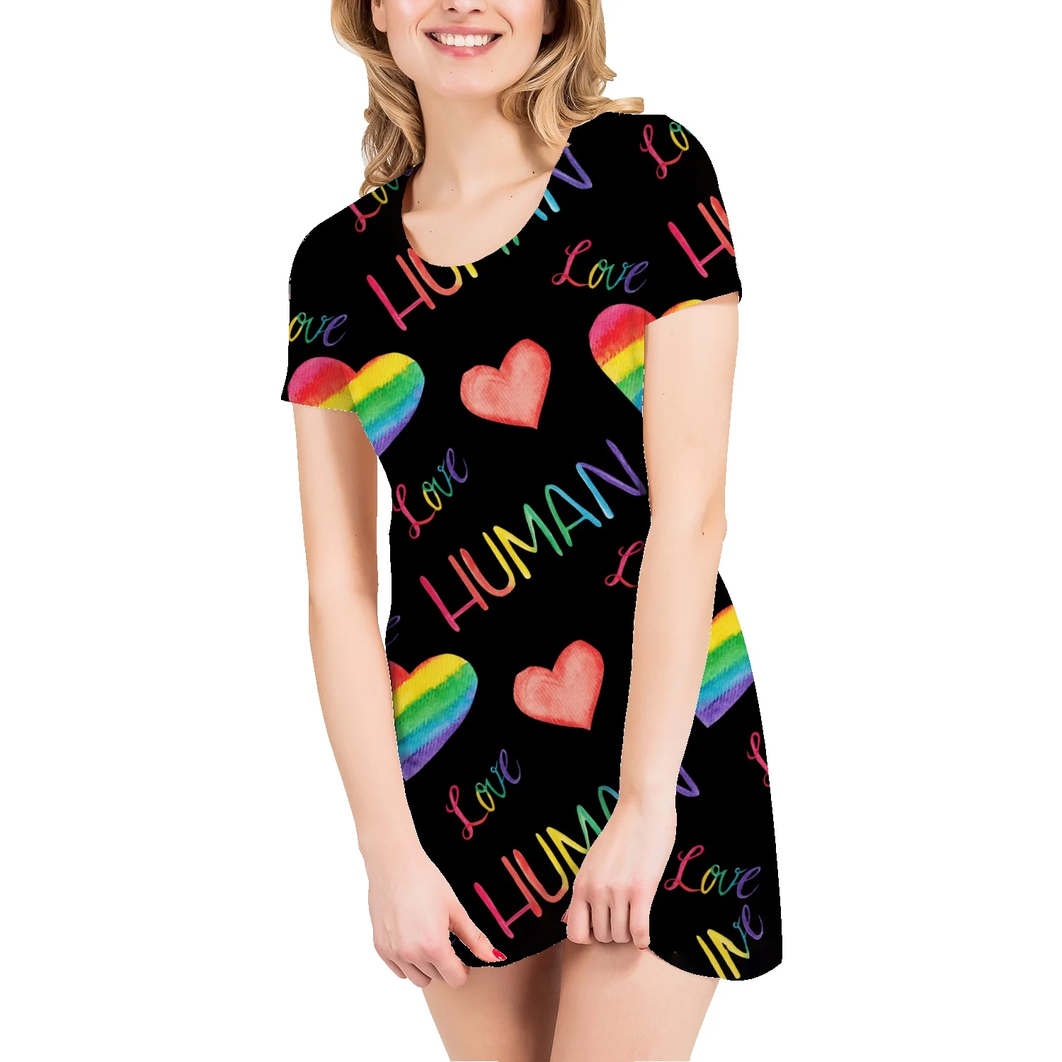 

Love Logo T-Shirt Skirt Ladies Cotton Short Sleeve High Quality Print Loose Versatile Slim Dress Straight A-line Skirt