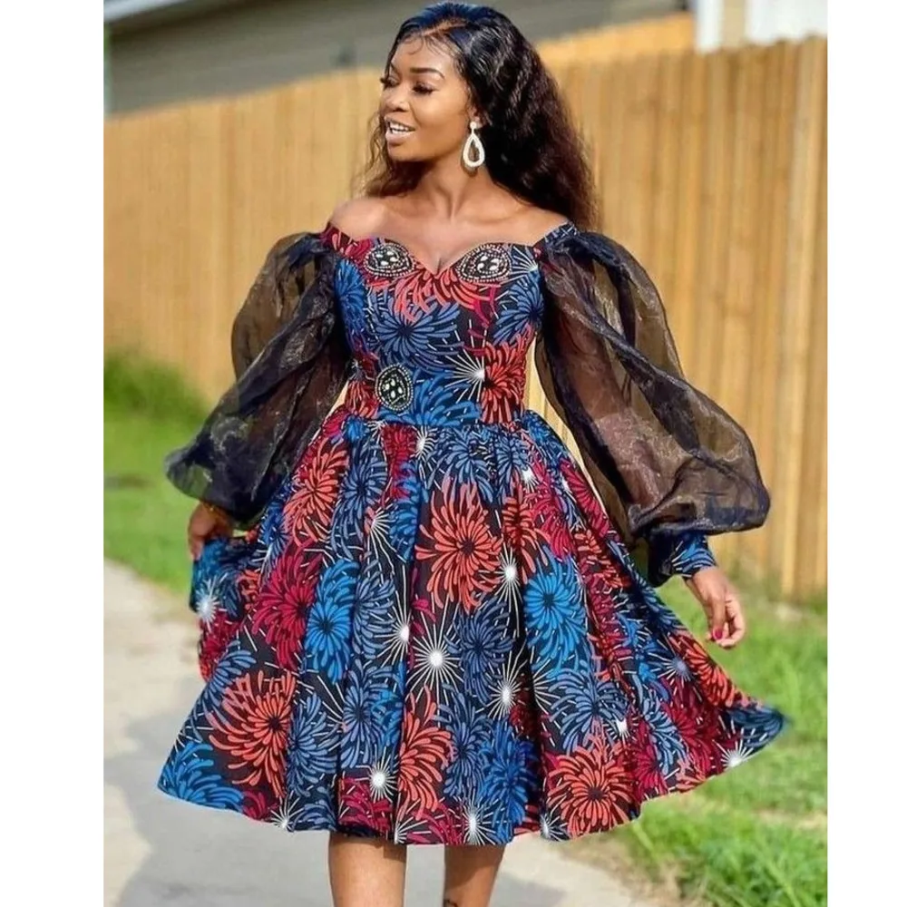 

Women's Dress Fashion New 2023 Printing One Shoulder Party Robe Mesh Long Sleeve High Waist A-line Loose Casual Female Dresses