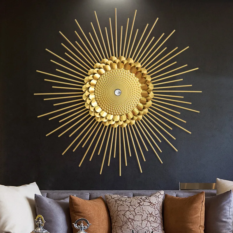 

Round Sun Flower Metal Wall Hangings Light Luxury Iron Murals Living Room Background Wall Home Decoration Colgante De Pared