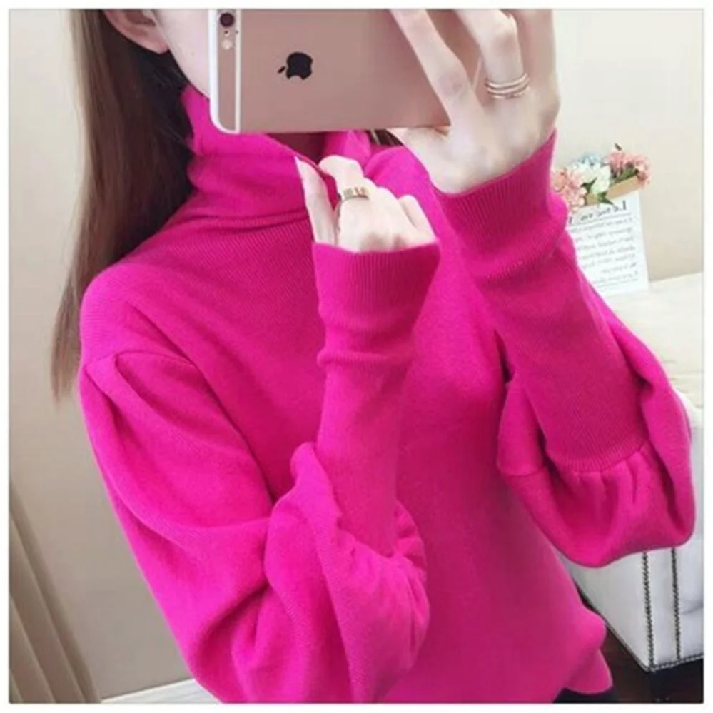 

Женский трикотажный свитер с высоким воротником, однотонный облегающий пуловер с длинным рукавом, модель ZY5814 на осень и зиму, 2021