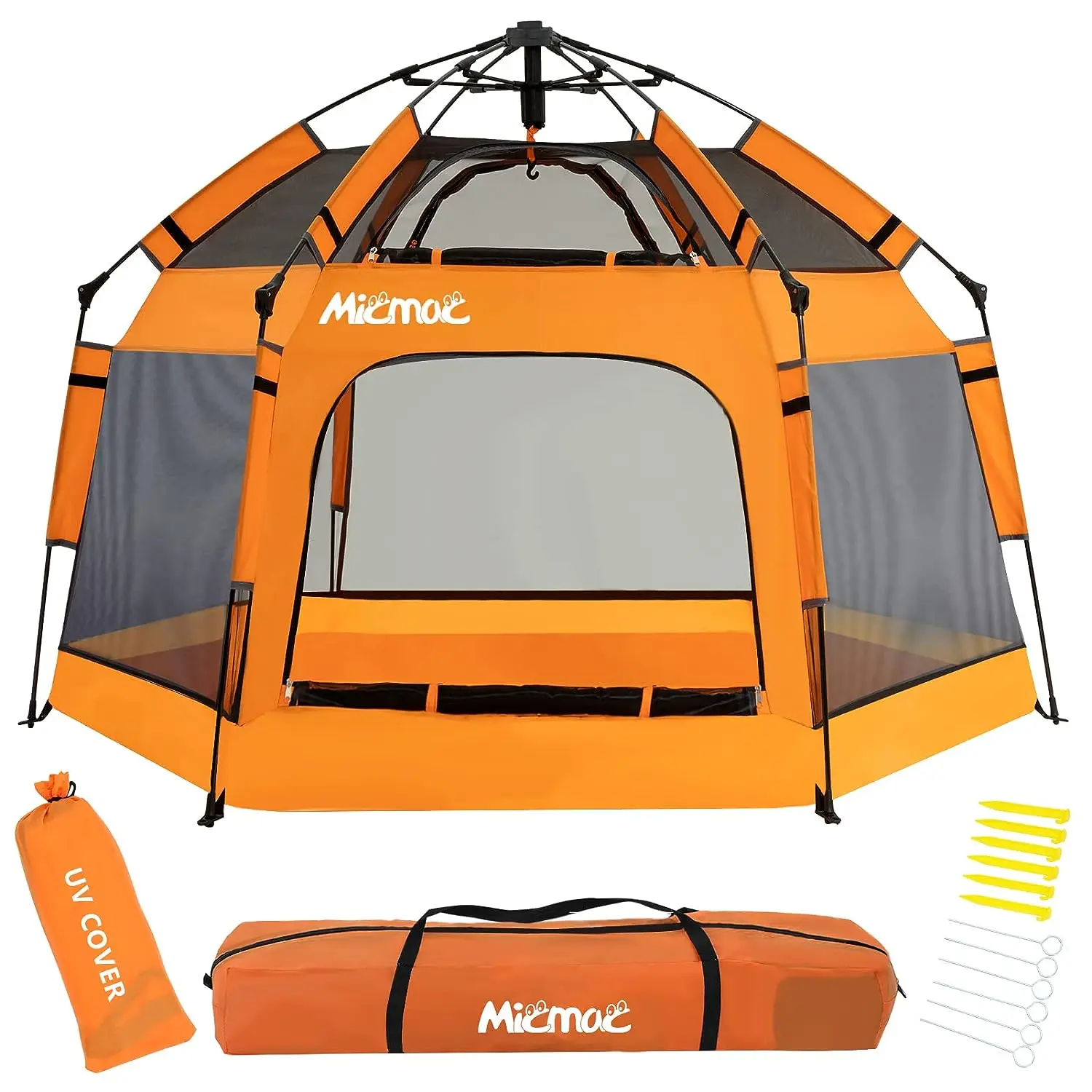 

Манеж с навесом, выдвижная детская Пляжная палатка с замком безопасности, портативный игровой двор для малышей с сумкой для путешествий, 6 наземных стоек, 6 санов