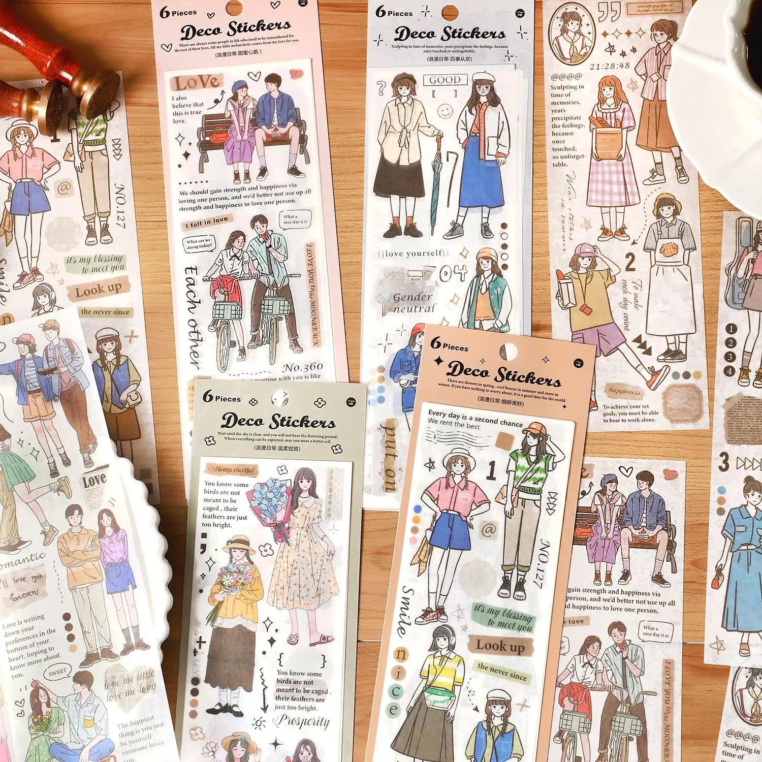 

Journamm 6pcs/pack Romantic Characters Stickers Washi Paper DIY CUT Scrapbook Materials Collage Junk Journal Aesthetics Stickers