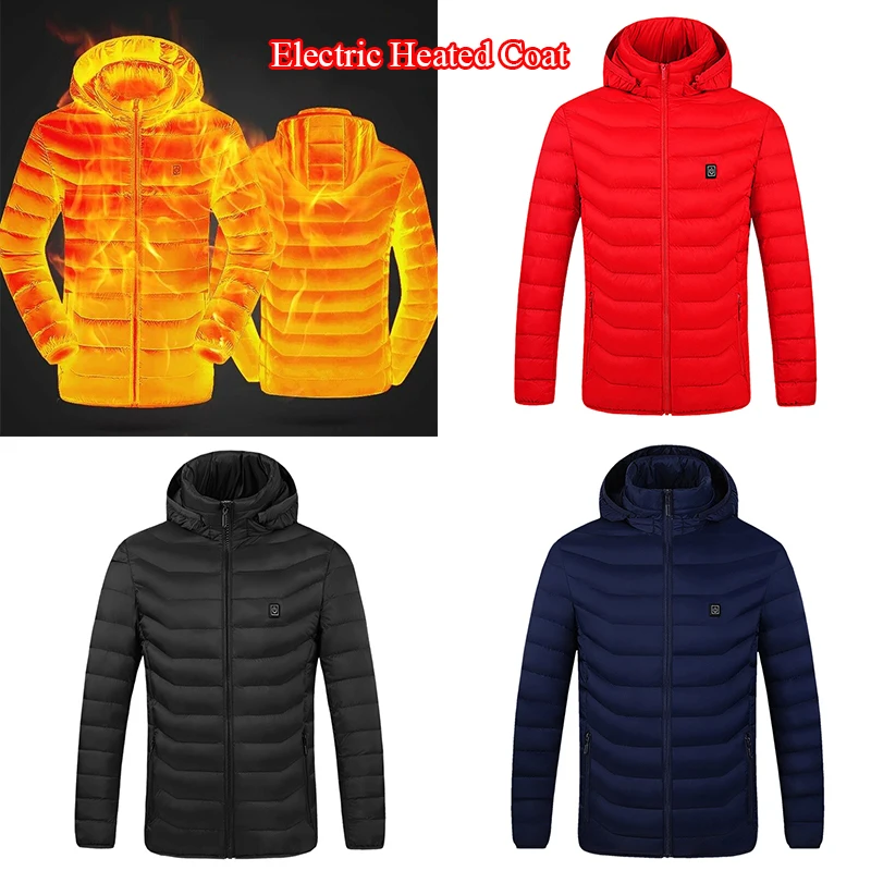 

Теплый тканевый обогреватель для тела, Мужская одежда, стеганая куртка с электрическим подогревом, девять зон, теплое пальто с капюшоном