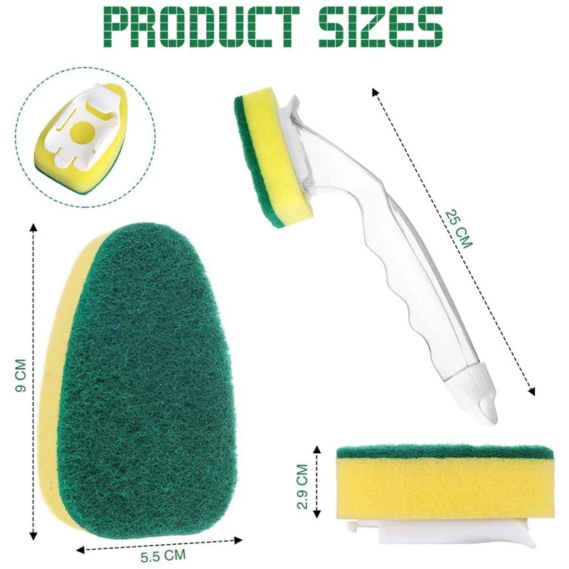 

Heavy Duty Dish Wand Sponge Brush, Non-Scratch Kitchen Scrub Brush For Dish,Sink Cleaning Sponges Handle