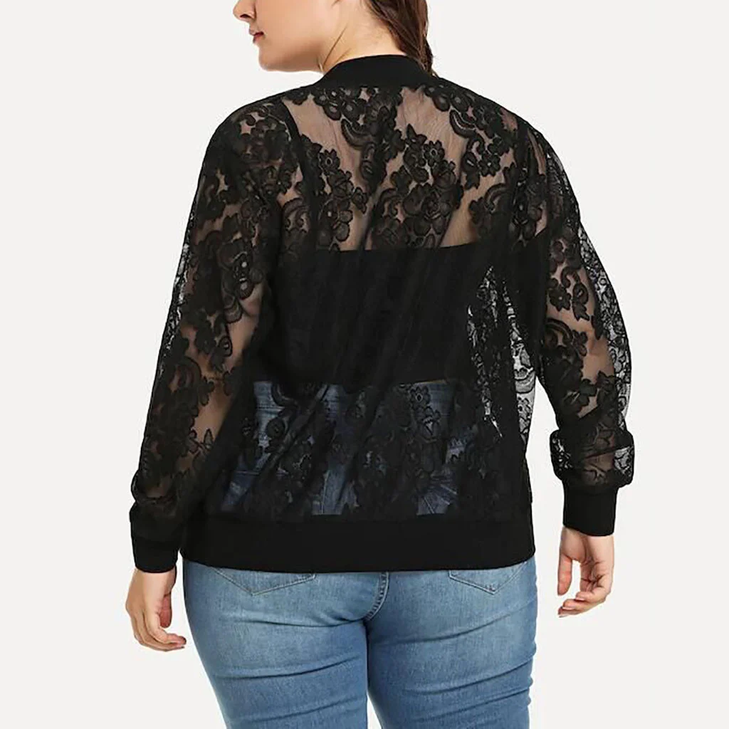 

Plus size Shawl Womens Sleeve Lace Jackets Loose Solid Lace Cardigan Top Cover Up Long Sleeve Blouse Blusas Mujer De Moda