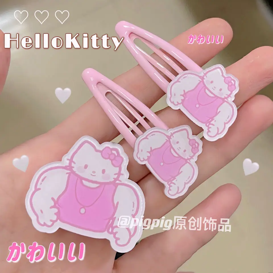 

NEW Sanriod Pink Hello Kitty Muscular Man Creative Hairpin Barrettes Waterdrop Shape Hairpins BB Clip Duckbill Clip Bangs Clip