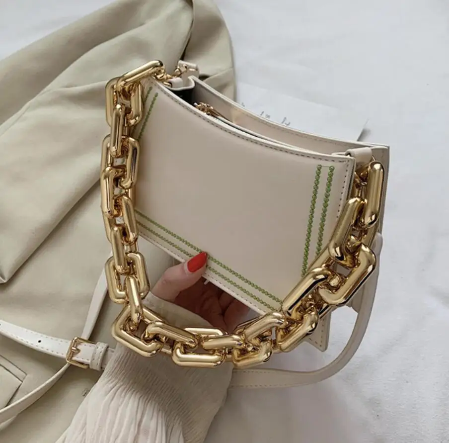 

Элегантная женская сумка для подмышек на толстой цепочке, модная новинка 2021, качественная женская дизайнерская сумка из искусственной кожи...