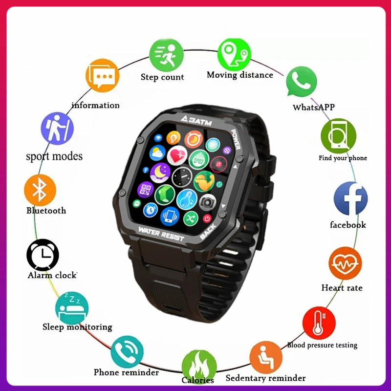 

2022 C16 Smart Watch 1.7 Inch 3ATM Waterproof Sport Men Swim Diving Heart Rate Fitness Tracker Smartwatch For Android IOS