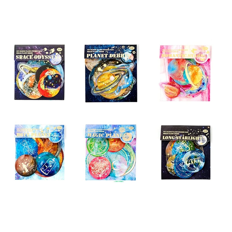 

180 Sheets Fantasy Planet Gold Foil Stickers For DIY Creative Art Craft Planners Scrapbooking Collage