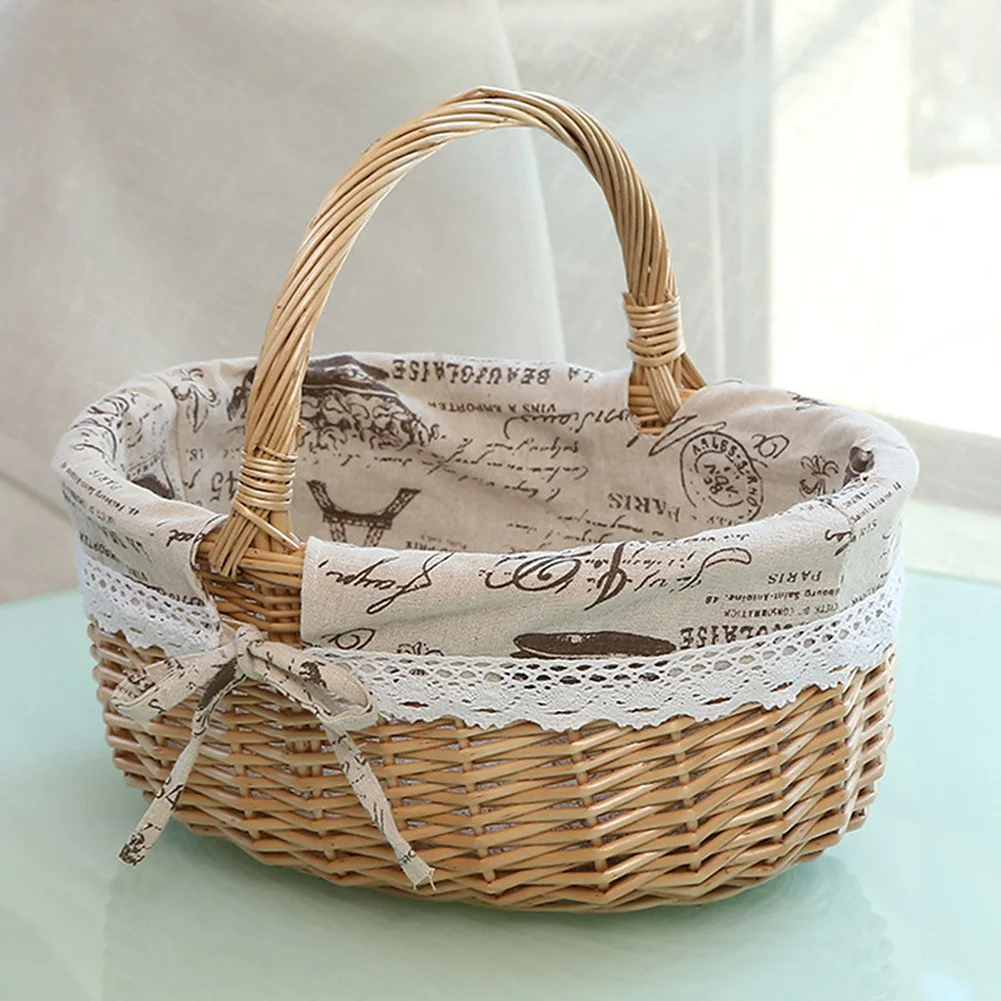 

Outdoor Picnic Basket Woven Wicker Basket With Handle For Food Sundry Container Fruit Storage Kitchen Organizer 28x26x20cm