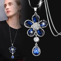 leeker blue gray rhinestone flower pendant long necklace snake chain women statement jewelry necklace on neck zd1 lk4