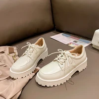 2022 fashion genuine leather women lace up flats platform loafers lace up spring autumn cowhide female casual thick soled shoes