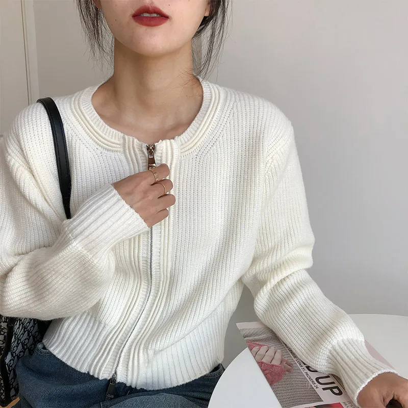 

Женская короткая трикотажная куртка в стиле ретро, однотонный кардиган с круглым вырезом, верхняя одежда, весна-осень 2022