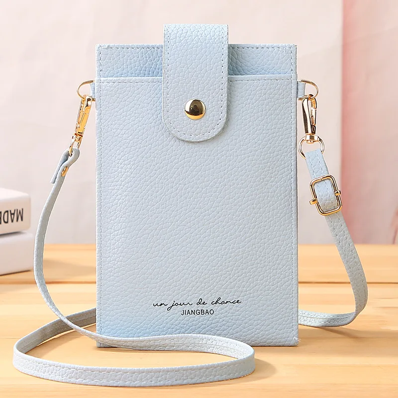 Korean version of the new ladies' bag solid color vertical litchi pattern mobile phone bag thin small cross-body bag mini should