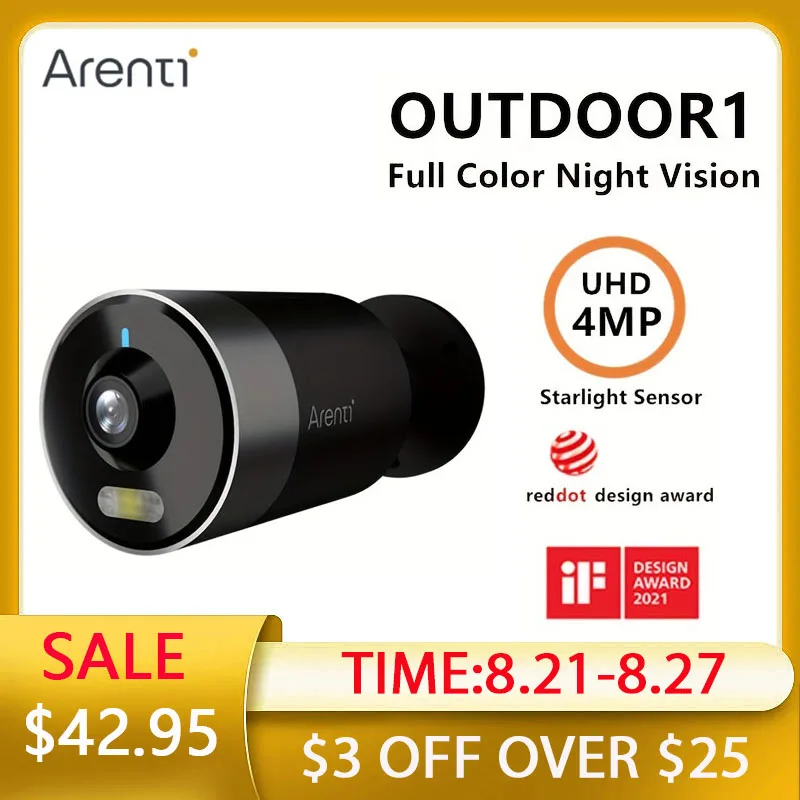 Arenti Laxihub 4MP Wi-Fi Camera Outdoor Smart Security Camera 2K UHD Full Color Night Vision Spotlight Surveillance Camera H.265