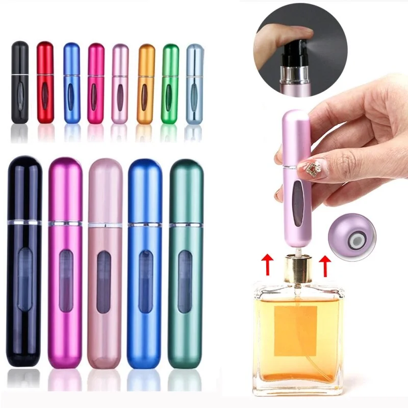 

8ml Traveling Perfume Atomizer Portable Liquid Container For Cosmetics Mini Metal Aluminum Pump Spray Empty Bottle Refillable