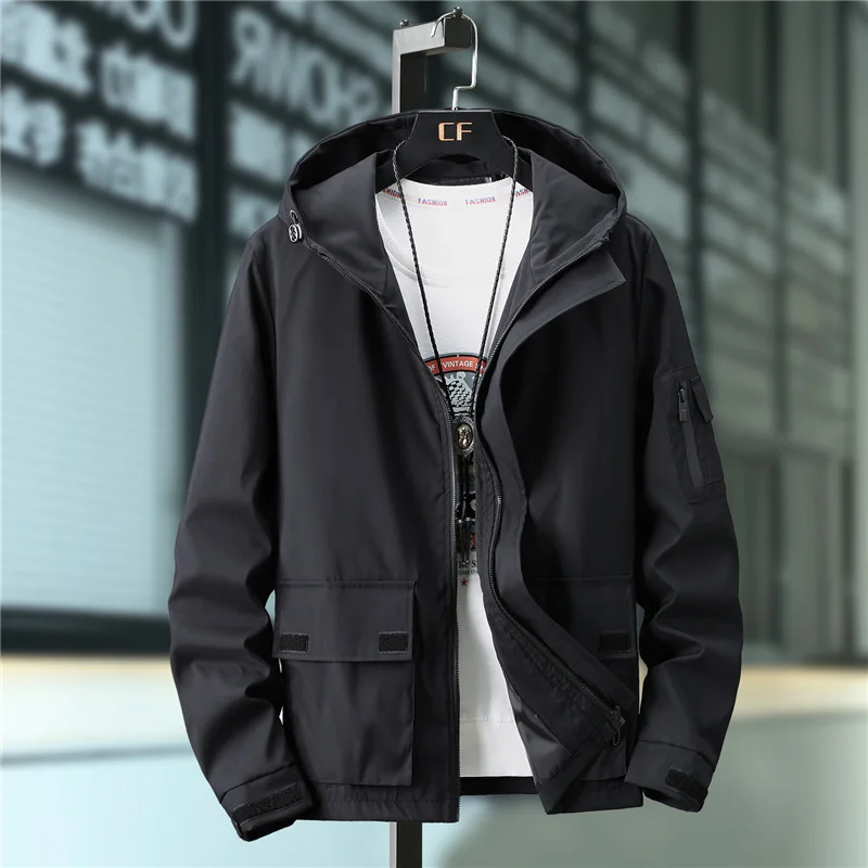 

2023 Spring/Autumn New Loose Hooded Work Jacket with Multiple Pockets and Big Size for Men