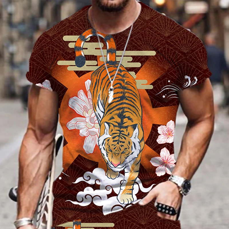 

Men's T-shirts O-Neck Tiger Pattern Short Sleeve Style Casual Tops Oversized Male Hip Hop Funny Fashion 3D Print Cool Loose Tees