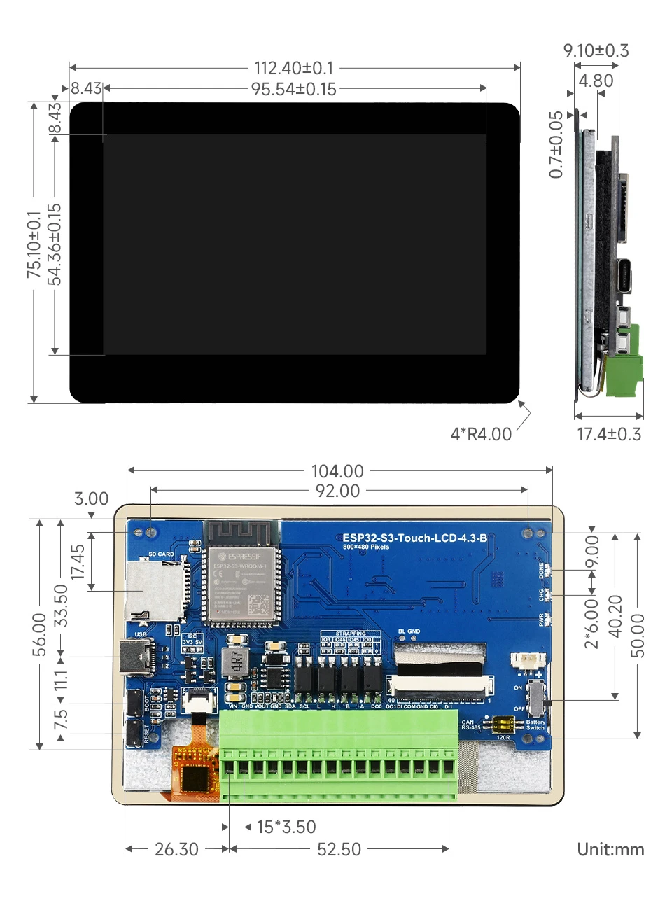 Фото Модуль ESP32-S31, двухъядерный процессор LX7, поддержка Wi-Fi, Bluetooth4,3-дюймовый ЖК-дисплей, емкостный сенсорный экран, макетная плата №3