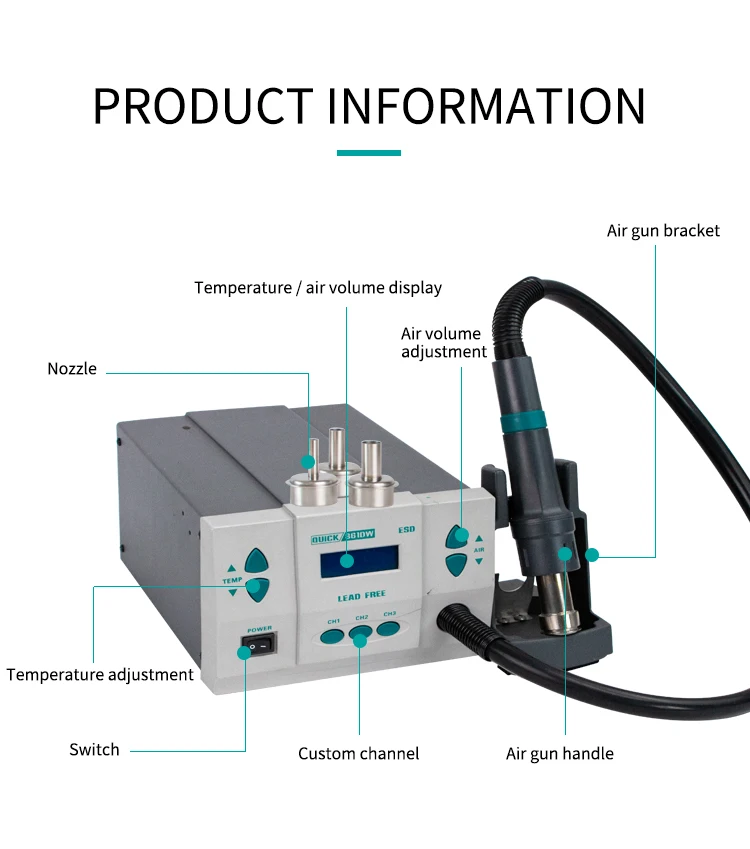 

Original 1000W 220V QUICK 861DW heat gun lead free hot air soldering station microcomputer temperature Rework Station