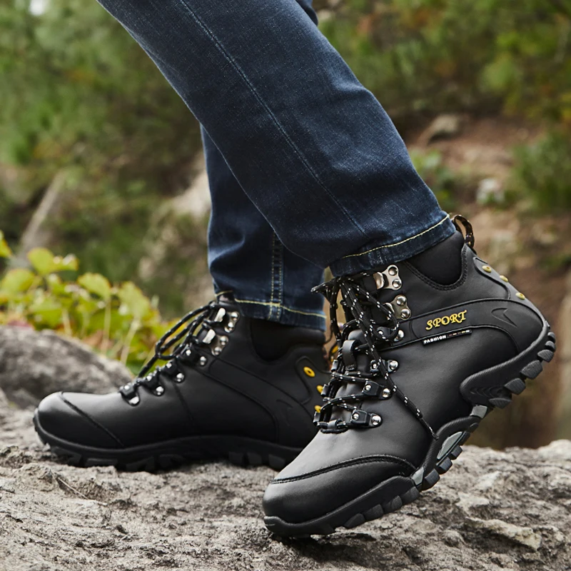 SALUDAS Men's Leather Boots Hiking Boots Waterproof Trekking Hunting Boots Winter Outdoors Keep Warm Snow Boot Adventure Shoes