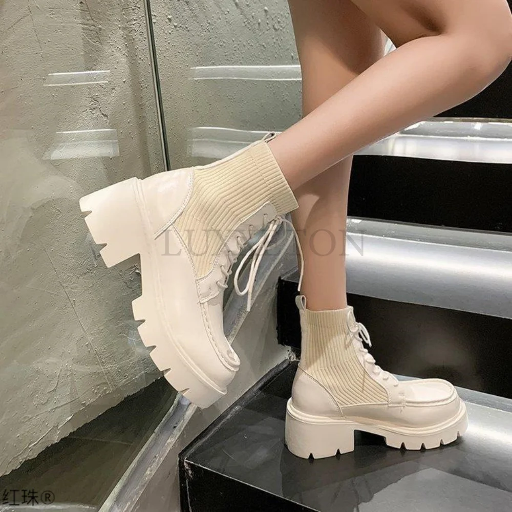 

Boots Women Cow Leather Ankle Round Toe Side Zipper Lace Up Ladies Block High Heel Shoes Handmade Booties Woman Winter 2022