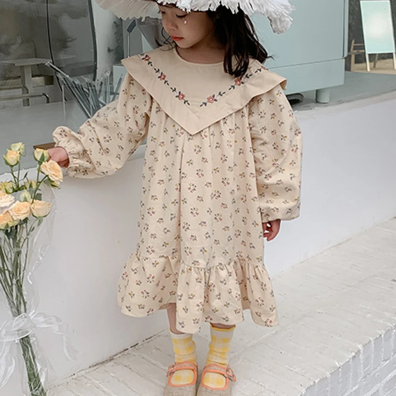

Sodawn осеннее повседневное Цветочное платье с длинными рукавами для девочек, детская одежда