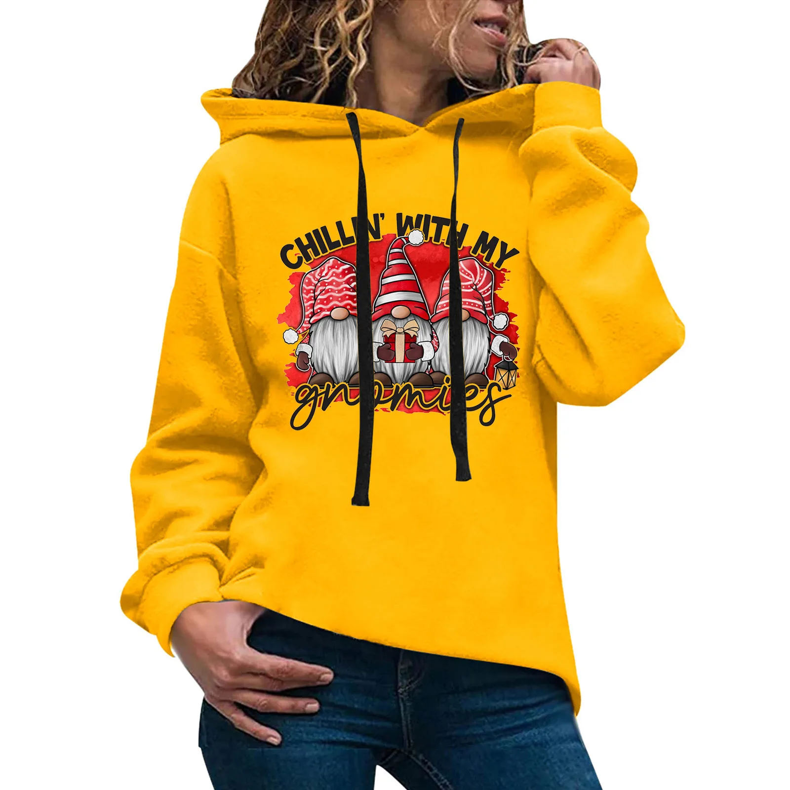 

Women Casual Christmas Print Hoodie Long Sleeve Solid Color Sweatshirt Sweatshirt Fir Woman